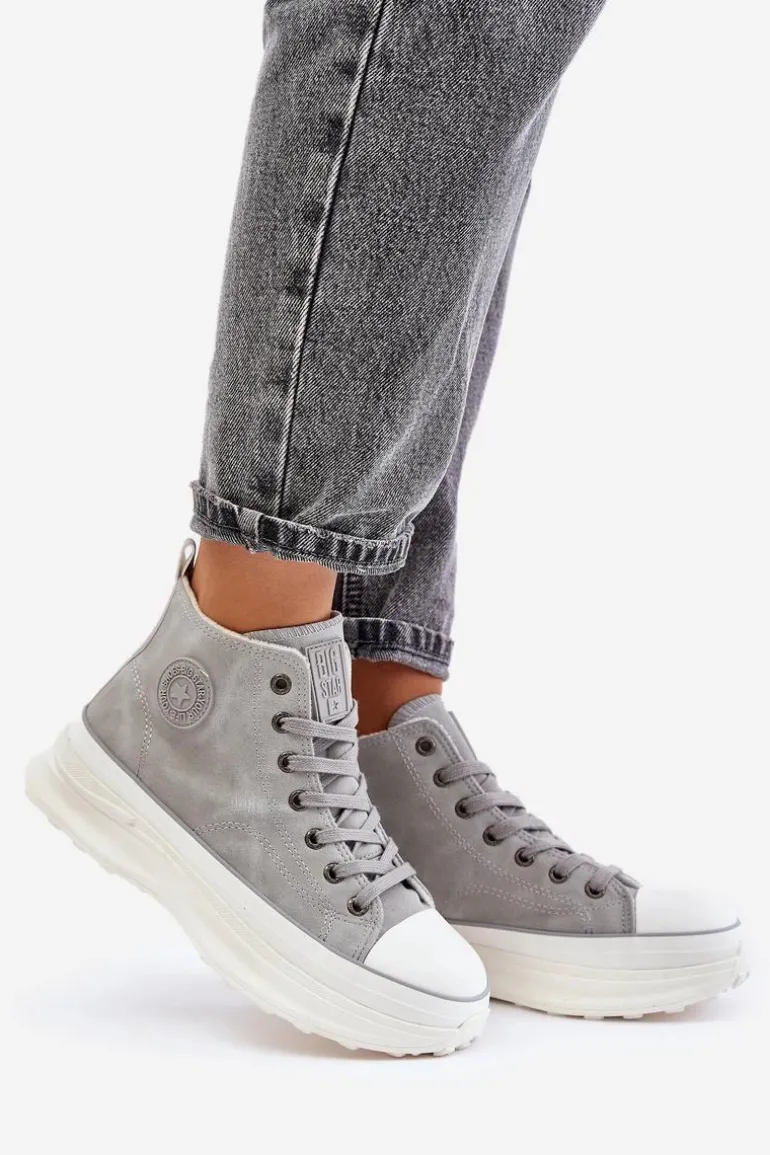 Ocieplane Trampki Damskie Na Platformie Big Star OO274073 Szare
