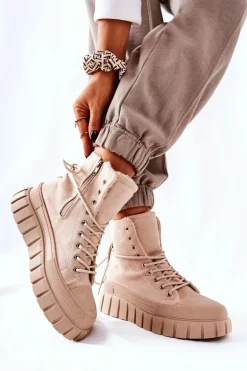 Ocieplane Trampki Na Platformie Beżowe Marlow
