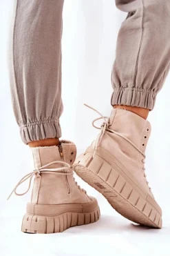 Ocieplane Trampki Na Platformie Beżowe Marlow