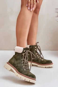 Ocieplane Trapery Botki Damskie Na Zamek Zielone Ferelia