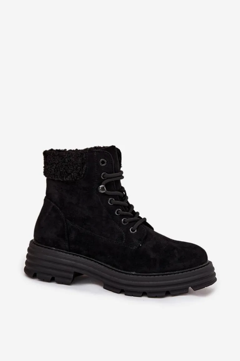 Ocieplane Trapery Botki Damskie Sznurowane Czarne Lyrinne