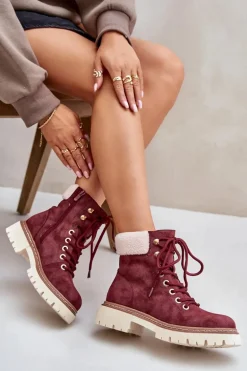 Ocieplane Trapery Botki Damskie Na Zamek Bordowe Ferelia