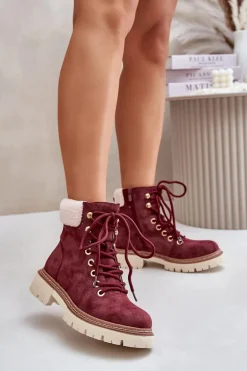Ocieplane Trapery Botki Damskie Na Zamek Bordowe Ferelia