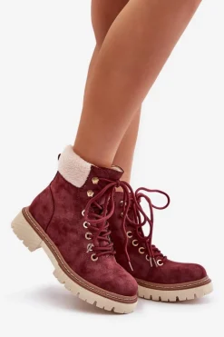 Ocieplane Trapery Botki Damskie Na Zamek Bordowe Ferelia