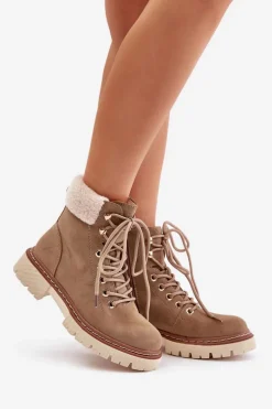 Ocieplane Trapery Botki Damskie Na Zamek Khaki Ferelia