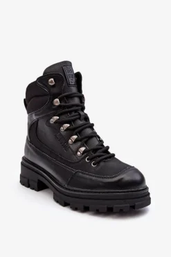Ocieplane Trapery Botki Sznurowane Damskie Czarne Big Star MM274663