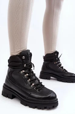 Ocieplane Trapery Botki Sznurowane Damskie Czarne Big Star MM274663