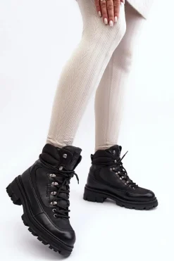 Ocieplane Trapery Botki Sznurowane Damskie Czarne Big Star MM274663