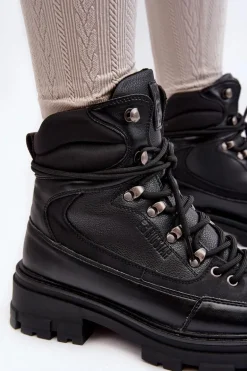 Ocieplane Trapery Botki Sznurowane Damskie Czarne Big Star MM274663