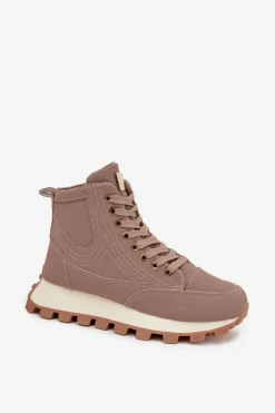 Ocieplane Trapery Damskie Na Platformie Ciemnobeżowe Marivira