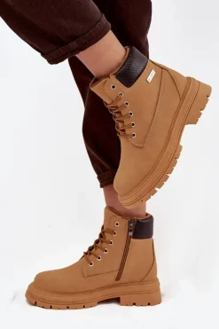 Ocieplane Trapery Damskie Na Zamek Camel Selinda