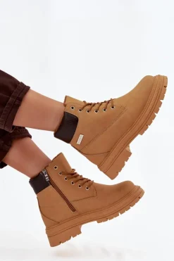 Ocieplane Trapery Damskie Na Zamek Camel Selinda