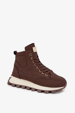 Ocieplane Trapery Damskie Na Platformie Brązowe Marivira