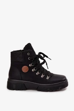 Ocieplane Trapery Damskie Na Platformie Czarne Zaraine