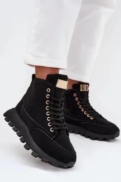 Ocieplane Trapery Damskie Na Platformie Czarne Marivira