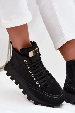 Ocieplane Trapery Damskie Na Platformie Czarne Marivira