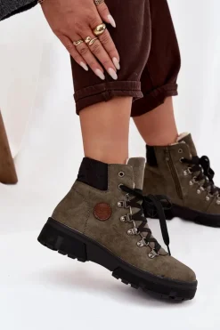 Ocieplane Trapery Damskie Na Platformie Ciemnozielone Zaraine