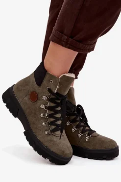 Ocieplane Trapery Damskie Na Platformie Ciemnozielone Zaraine