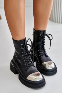 Ocieplane Workery Botki Damskie Ze Skóry Naturalnej Goe OO2N4119 Czarne