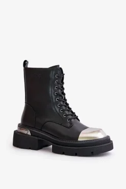 Ocieplane Workery Botki Damskie Ze Skóry Naturalnej Goe OO2N4119 Czarne