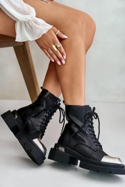 Ocieplane Workery Botki Damskie Ze Skóry Naturalnej Goe OO2N4119 Czarne