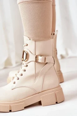 Ocieplane Workery Ze Złotą Klamrą Beżowe Maybelle