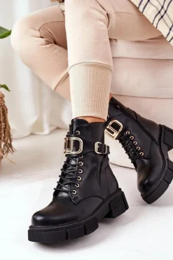 Ocieplane Workery Ze Złotą Klamrą Czarne Maybelle