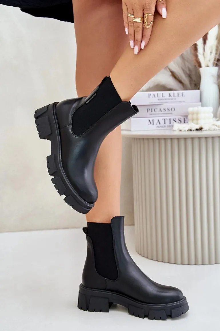 Ocieplane Wsuwane Botki Sztyblety Z Eko Skóry Big Star MM274071 Czarne