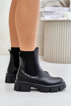 Ocieplane Wsuwane Botki Sztyblety Z Eko Skóry Big Star MM274071 Czarne