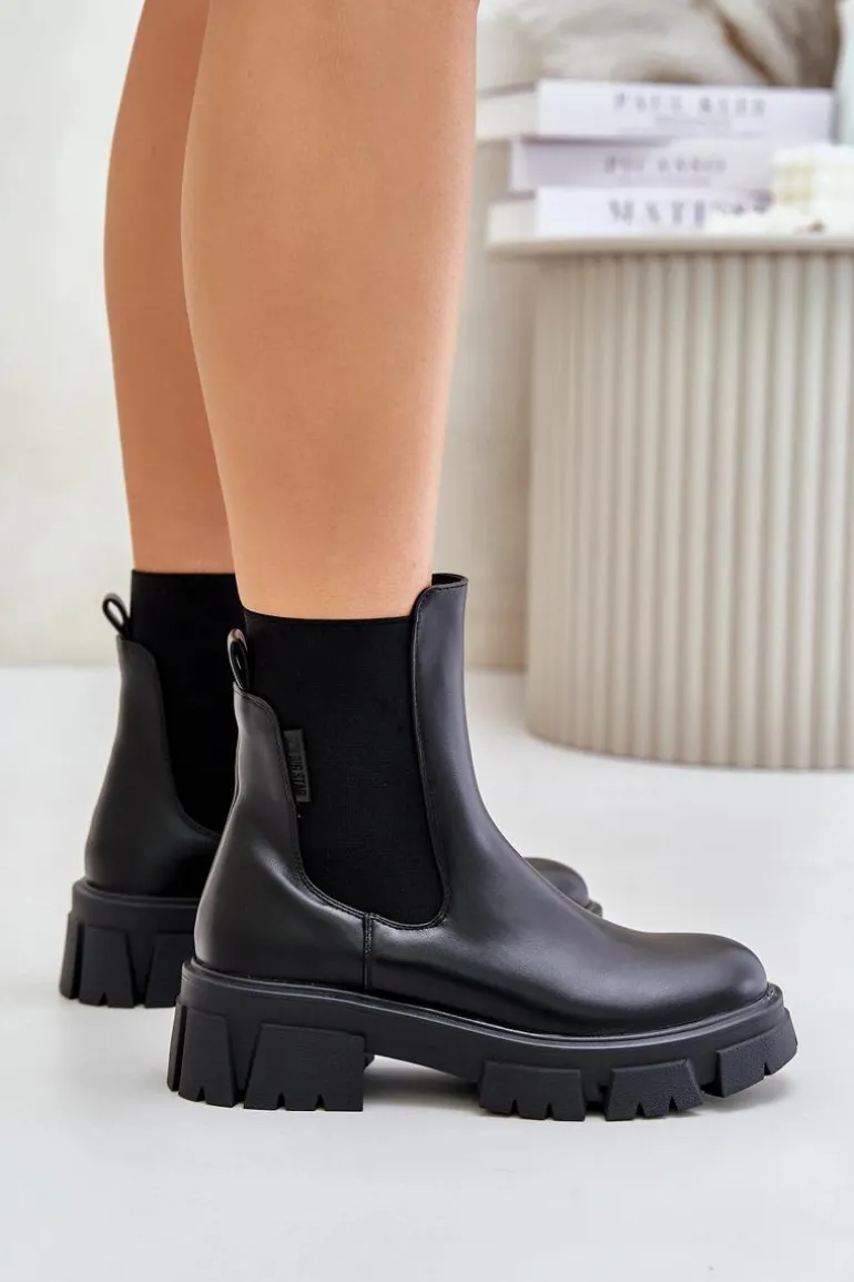 Ocieplane Wsuwane Botki Sztyblety Z Eko Skóry Big Star MM274071 Czarne