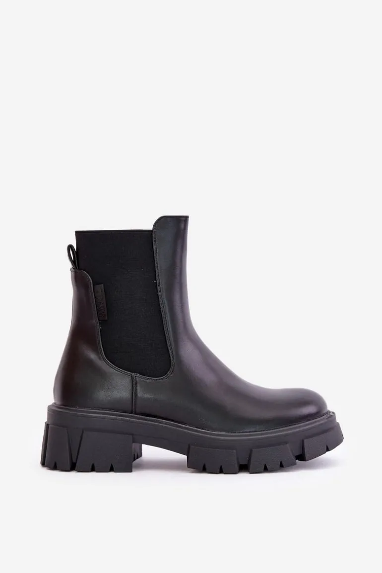 Ocieplane Wsuwane Botki Sztyblety Z Eko Skóry Big Star MM274071 Czarne