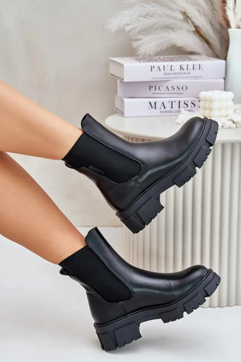 Ocieplane Wsuwane Botki Sztyblety Z Eko Skóry Big Star MM274071 Czarne