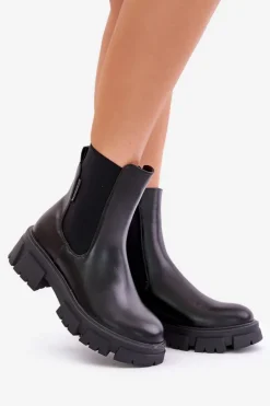 Ocieplane Wsuwane Botki Sztyblety Z Eko Skóry Big Star MM274071 Czarne