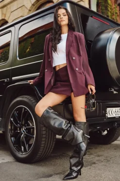 Ocieplane Wsuwane Kozaki Damskie Na Szpilce Z Marszczeniem Czarne Angelica