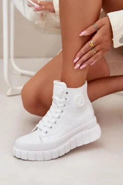 Ocieplane Wysokie Trampki Damskie Na Platformie Zamek Białe Sarira