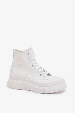 Ocieplane Wysokie Trampki Damskie Na Platformie Zamek Białe Sarira