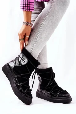 Ocieplane Zamszowe Botki Śniegowce Czarne Clarem