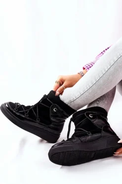 Ocieplane Zamszowe Botki Śniegowce Czarne Clarem