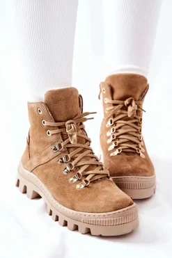 Ocieplane Zamszowe Botki Beżowe Sandstorm