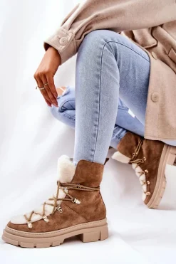 Ocieplane Zamszowe Botki Trapery Beżowe Mindago