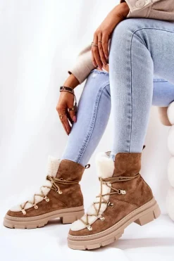 Ocieplane Zamszowe Botki Trapery Beżowe Mindago