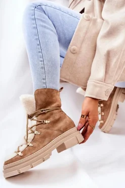 Ocieplane Zamszowe Botki Trapery Beżowe Mindago