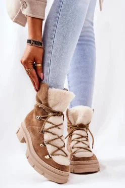 Ocieplane Zamszowe Botki Trapery Beżowe Mindago