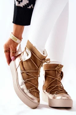 Ocieplane Zamszowe Botki Śniegowce Camel Clarem