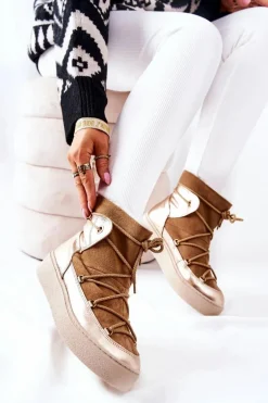 Ocieplane Zamszowe Botki Śniegowce Camel Clarem