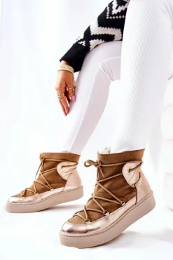 Ocieplane Zamszowe Botki Śniegowce Camel Clarem