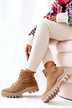 Ocieplane Zamszowe Botki Trapery Camel Madisson