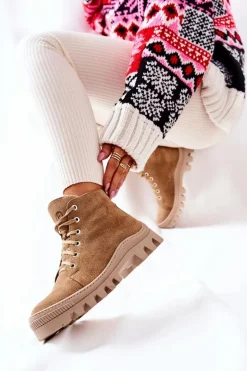 Ocieplane Zamszowe Botki Trapery Camel Madisson