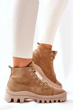 Ocieplane Zamszowe Botki Trapery Camel Madisson