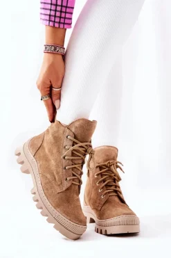 Ocieplane Zamszowe Botki Trapery Camel Cressid